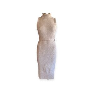 Rachel Zoe sweater knit dress beige sleeveless high neck tear by underarms